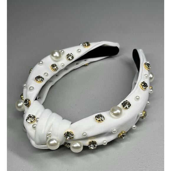 Unbranded Accessories - Faux Pearl and Jewel Rhinestone Headband White Knotted Formal Statement